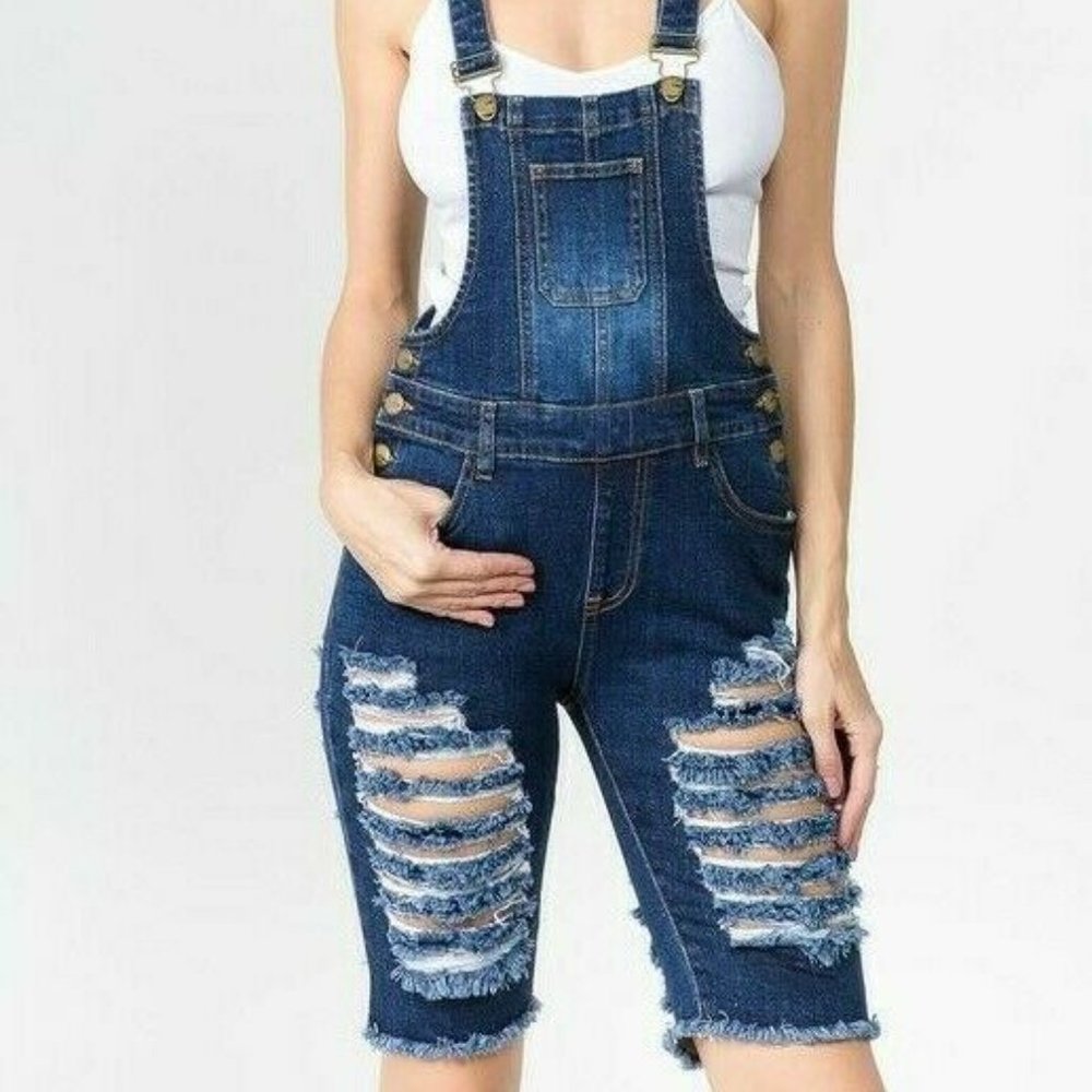 American Bazi Women's Distressed Ripped Overalls